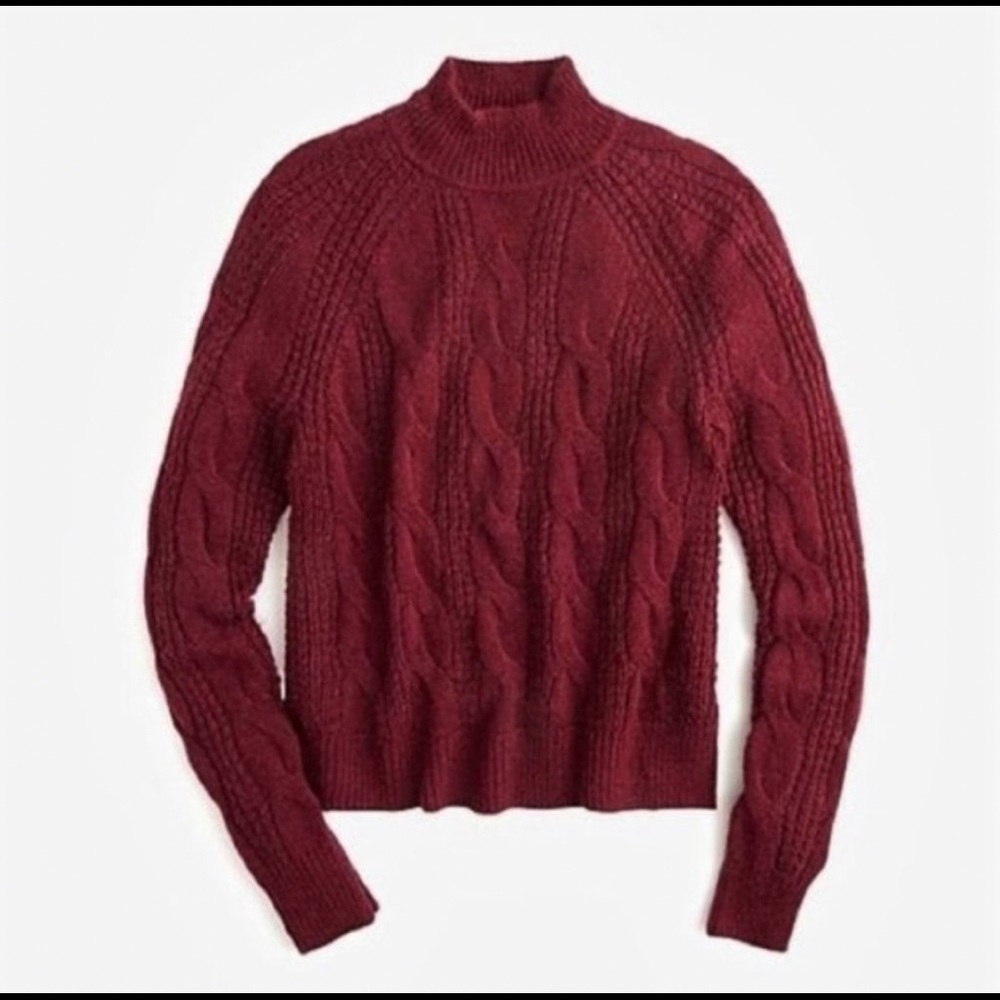 JCREW cable knit alpaca blend mock neck sweater in burgundy XL